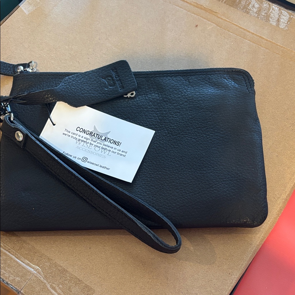 Brand New Black Leather Wristlet Clutch  Brand